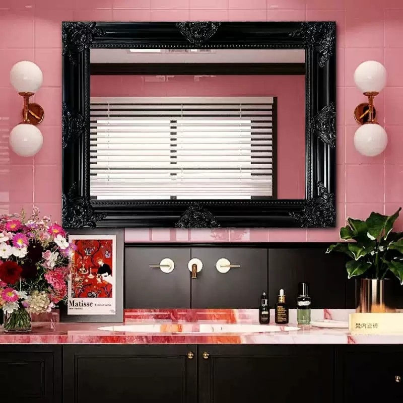 Vintage Retro Style Black Framed Silver Wall Mirror