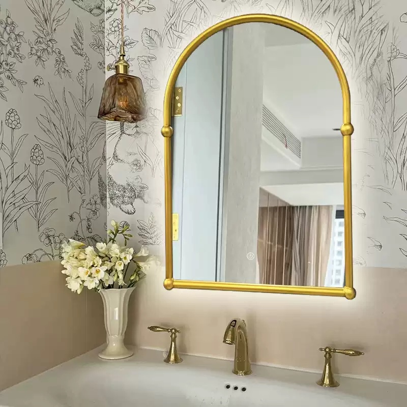 Minimalist French Style Arched Framed Silver Wall Mirror
