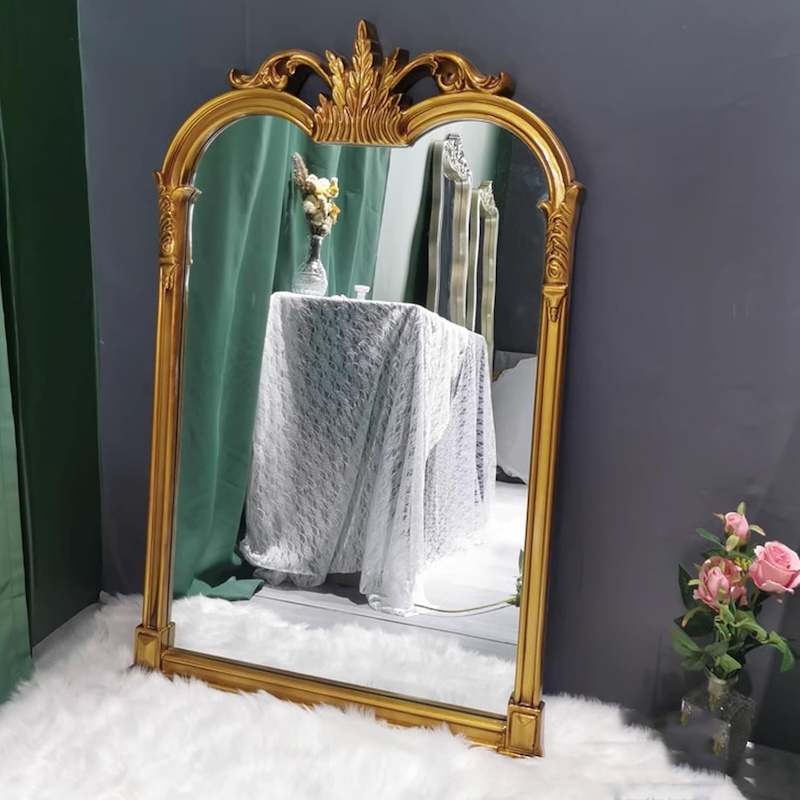 Antique Arched Gold Silver Framed Silver Wall Mirror