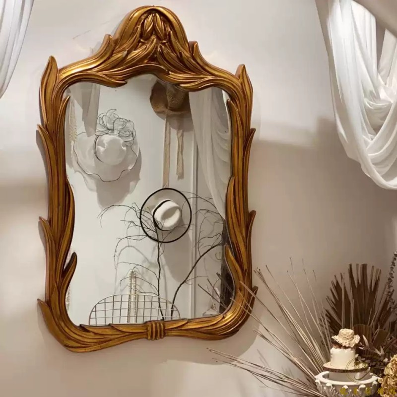 Vintage Baroque Laurel Carved Gold Framed Silver Wall Mirror