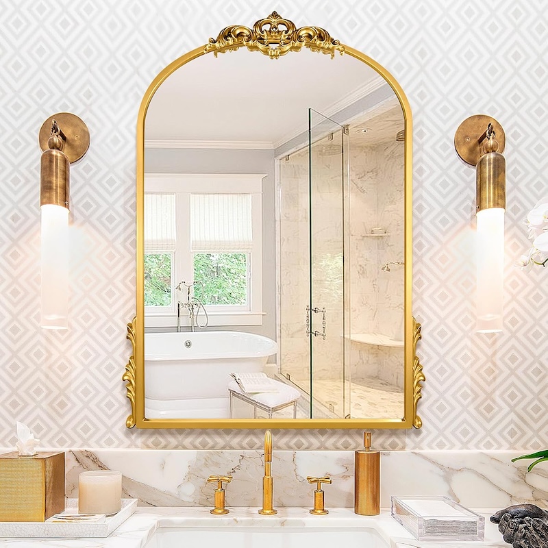 Ornate Antique Arch Framed Silver Wall Mirror 