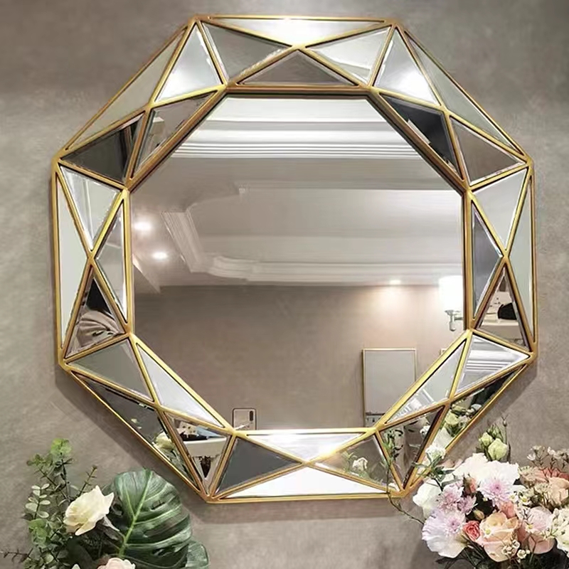 Geometric style octagonal silver wall mirror