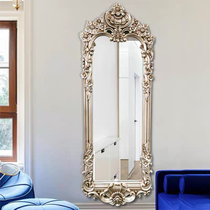 Baroque Style Color Framed Full Length Silver Wall Mirror