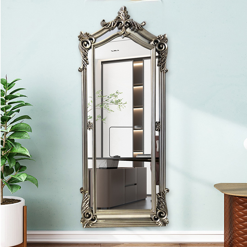 Barocco Style Full Length Double Framed Arched Silver Wall Mirror