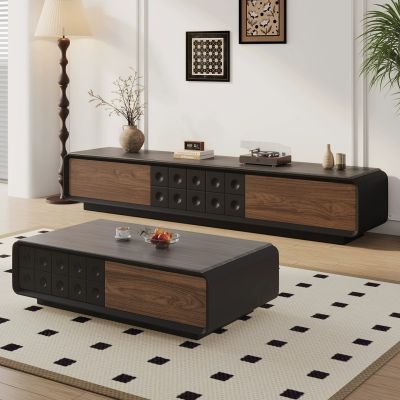 Vintage-Inspired Wood and Stone TV Unit