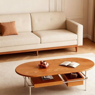 Modern Retro Bauhaus Solid Wood Oak Oval Coffee Table