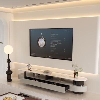 Modern Oval Sintered Stone Top TV Stand/TV Unit with Drawers & Open Shelves