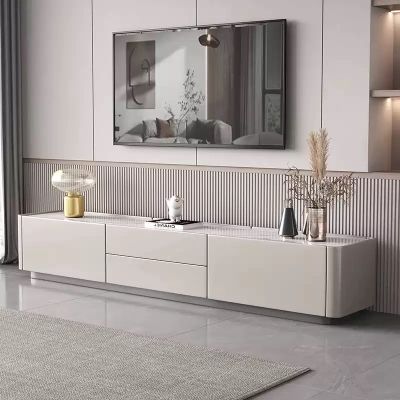 Modern Rectangular Sintered Stone & Timber Long TV Stand/TV Unit with Drawers 