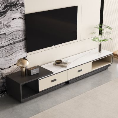 Modern Two-Tone Extendable Sintered Stone & Timber TV Stand/TV Unit with Storage