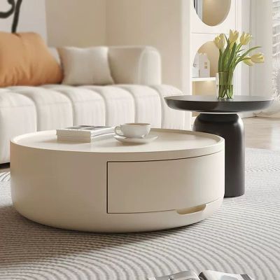 Modern Mushroom Nesting Black & White Coffee Table with Drawer Set of 2