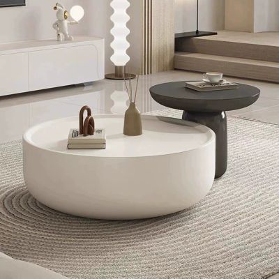 Modern Mushroom Nesting Black & White Coffee Table with Drawer Set of 2