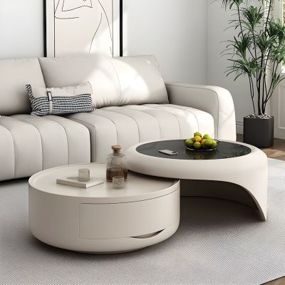 Modern Nesting Tempered Glass Coffee Table with Drawer Set of 2