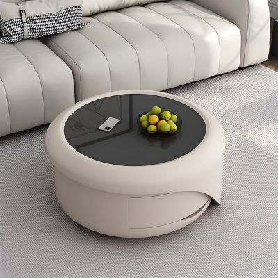 Modern Nesting Tempered Glass Coffee Table with Drawer Set of 2