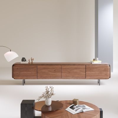 Contemporary Walnut Veneer Long TV Stand/TV Unit with Storage
