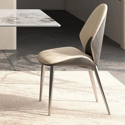 2PCS Modern Two-Tone PU Leather Dining Chair with Stainless Steel Legs More Colours Customisable