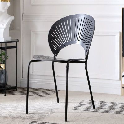 2PCS Wooden Shell Back Dining Chairs with Metal Legs