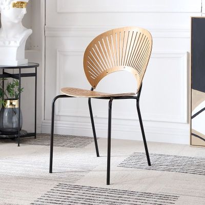 2PCS Wooden Shell Back Dining Chairs with Metal Legs