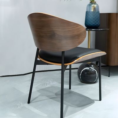 2PCS Modern Eames-Style Dining Chair with Walnut Bentwood and Black PU Leather Chair More Colours Customisable