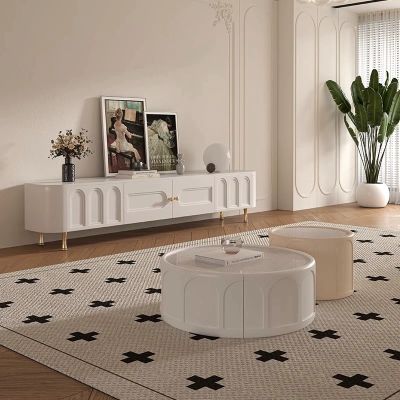 Creamy White Pumpkin Round Coffee Table Set of 2