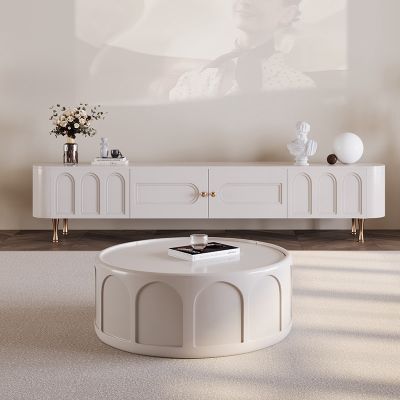 Creamy White Pumpkin Metal Legs TV Stand/TV Unit with Drawers and Cabinets