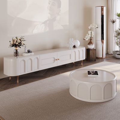 Creamy White Pumpkin Metal Legs TV Stand/TV Unit with Drawers and Cabinets