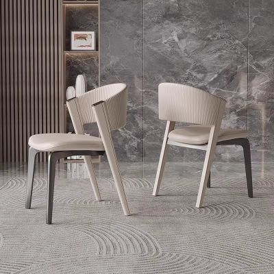 2PCS Modern Ribbed Back PU Leahter Dining Chairs with Solid Wood Legs More Colours Customisable