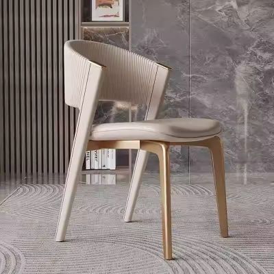 2PCS Modern Ribbed Back PU Leahter Dining Chairs with Solid Wood Legs More Colours Customisable
