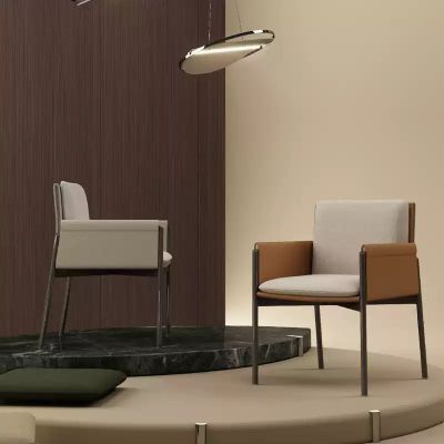 2PCS Saddle Leather Dining Chairs with Metal Frame