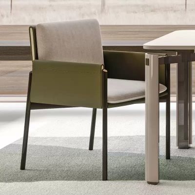 2PCS Saddle Leather Dining Chairs with Metal Frame