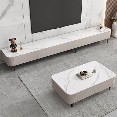 Minimalist Rectangle Sintered Stone Coffee Table with 4 drawers