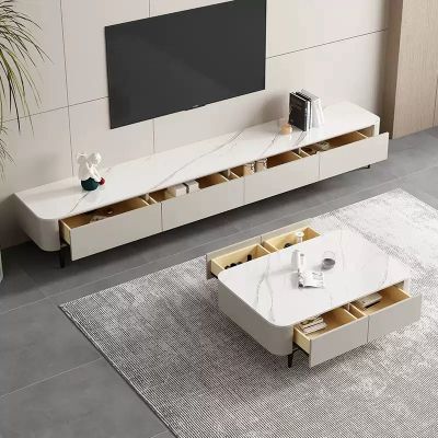 Minimalist Rectangle Sintered Stone Coffee Table with 4 drawers
