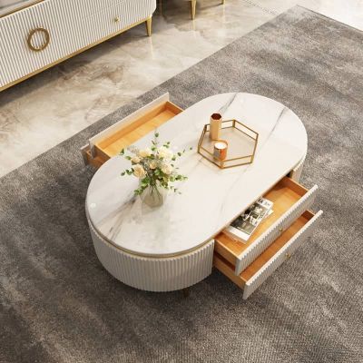 Chalk White/Black Sintered Stone and Metal Legs Coffee Table