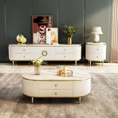 Chalk White/Black Sintered Stone and Metal Legs Coffee Table