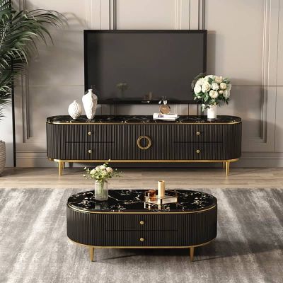 Chalk White/Black Sintered Stone TV Stand/TV Unit with 4 Drawers and Metal Legs