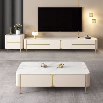 Glam Beige Sintered Stone and Metal Legs Coffee Table