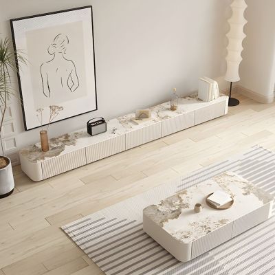 Minimalist Beige Sintered Stone Rectangle Coffee Table