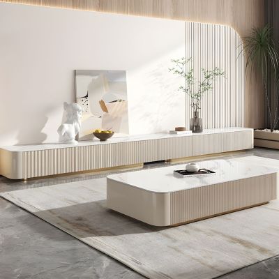 Minimalist Beige Sintered Stone Rectangular TV Stand/TV Unit Cocktail Table