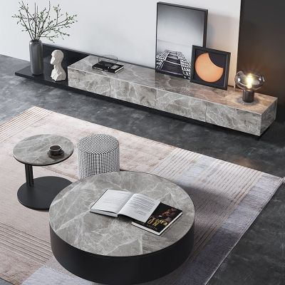 Italian Style Sintered Stone Round Coffee Table Set of 3