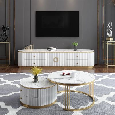 Modern White /Black Sintered Stone TV Stand/TV Unit with 4 Drawers