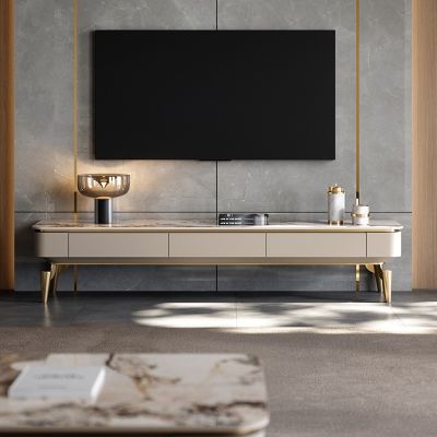 Glam Rectangle TV Stand/TV Unit in Beige with Drawer