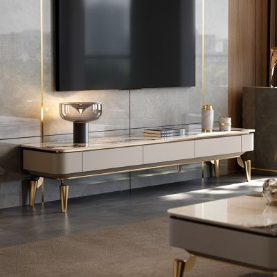 Glam Rectangle TV Stand/TV Unit in Beige with Drawer