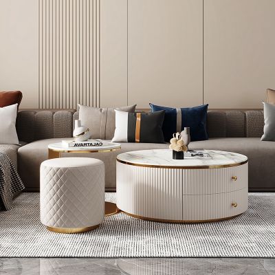 Striped Sintered Stone Round Coffee Table Set of 3