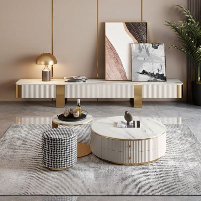 Striped Sintered Stone Round Coffee Table Set of 3