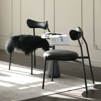 2PCS Modern Minimalist Curved-Back PU Leather Dining Chairs More Colours Customisable