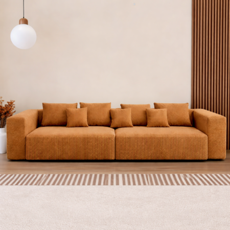 Solace Deep Modular Compressed Sofa 2 Seater Toasted Caramel Corduroy Front View