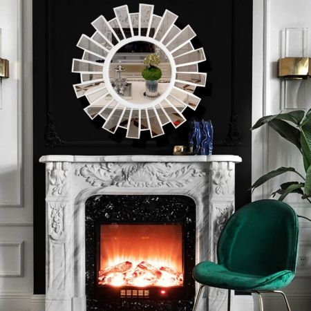 Sunburst Faceted Framed Silver Wall Mirror