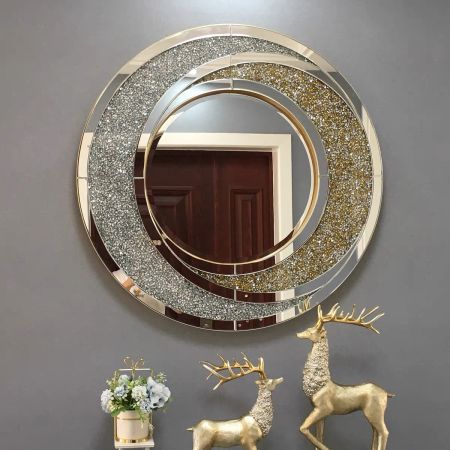 Triple Round Crystal Galaxy Silver Wall Mirror