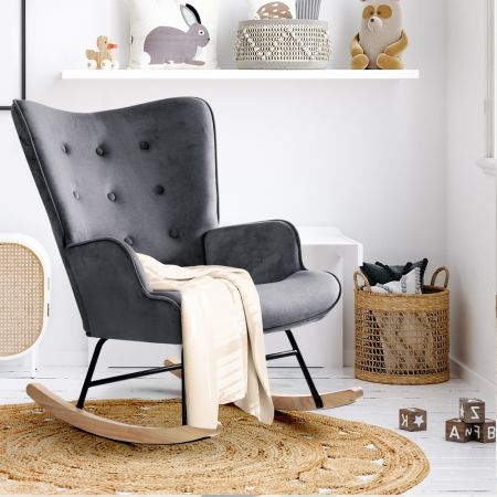 Rocking Chair Armchair Velvet Accent Chairs Fabric Upholstered