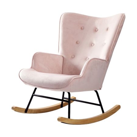 Rocking Chair Nursing Armchair Velvet Accent Upholstered Pink