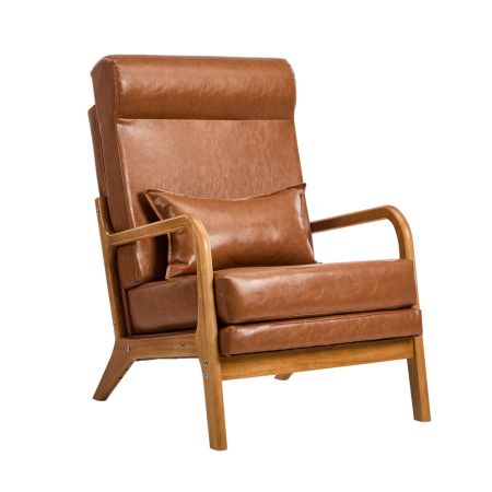 Armchair PU Leather Lounge Chair with Lumbar Pillow Brown